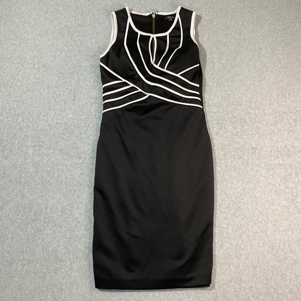 XOXO Sheath Dress Women Size M Black White Strappy Colorblock EUC Cocktail Party